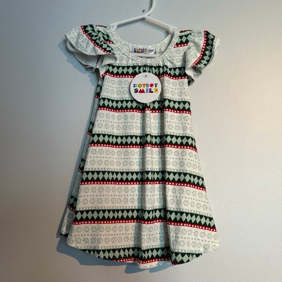 Dot Dot Smile Other - NWT Dot Dot Smile Flutter Sleeve Swing Dress – White/Red/Green – Baby Girl 6-12M
